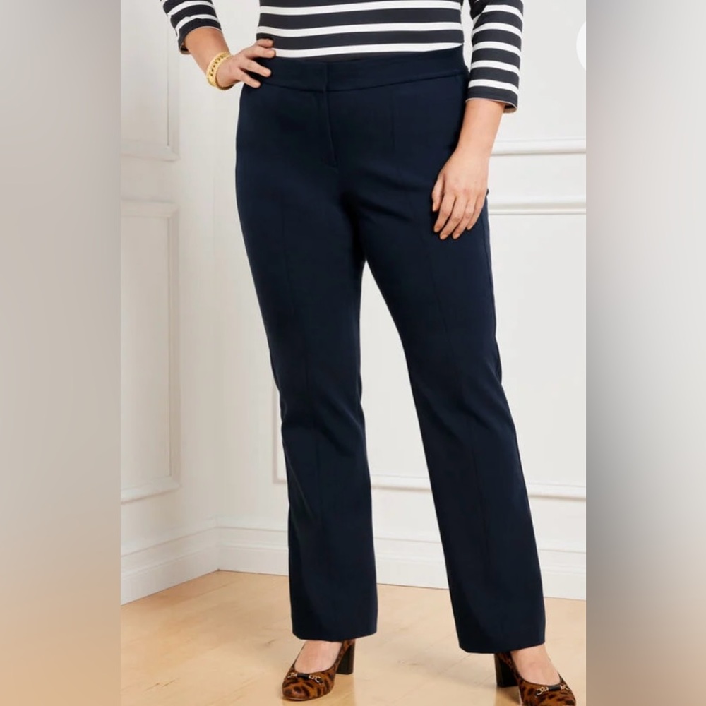 Talbots women’s size 16P stretch pants, front zip Heather brown color, wide leg